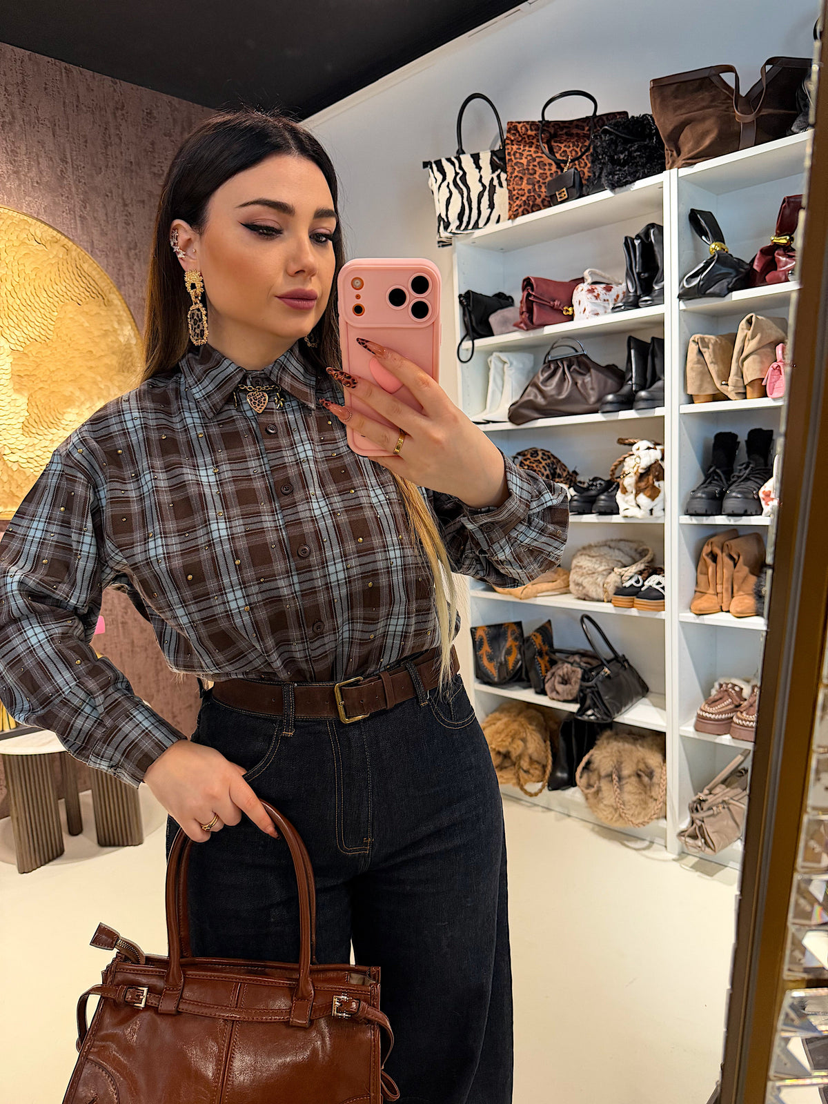 Maxi camicione con borchie