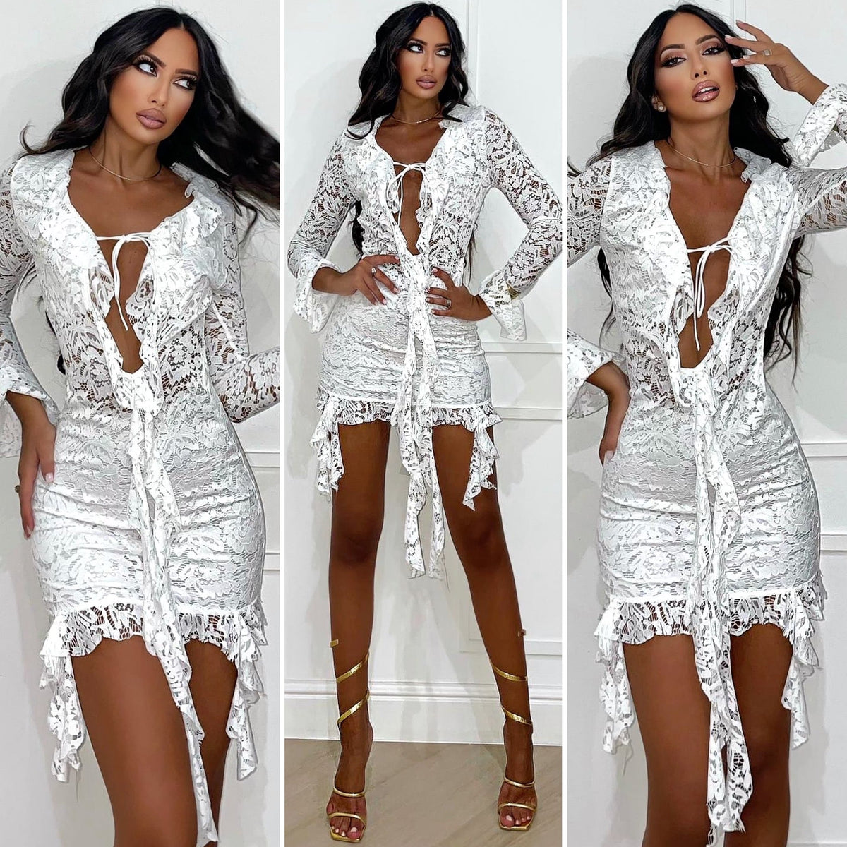 Abito in pizzo manica lunga bianco