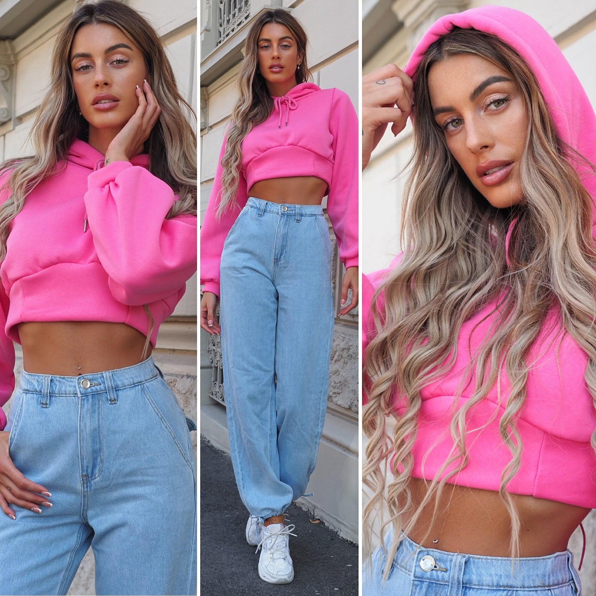 Felpa crop rosa barbie con lacci