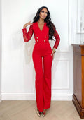 Tuta con maniche in pizzo rosso