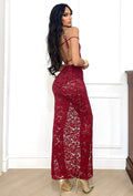 Completo top e gonna in pizzo bordeaux