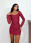 Abito bordeaux con paillettes schiena aperta