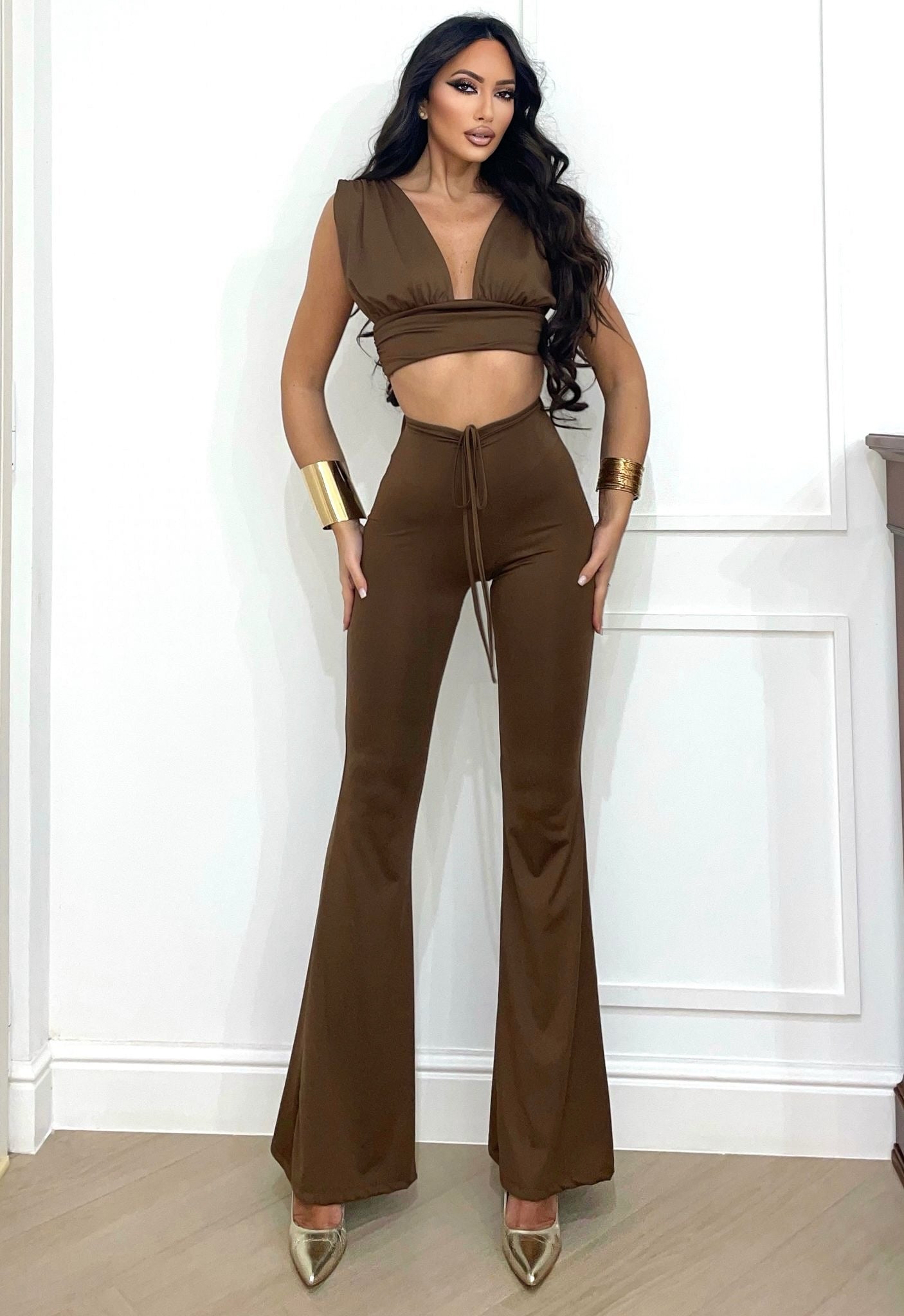 Completo top e pantalone caffè