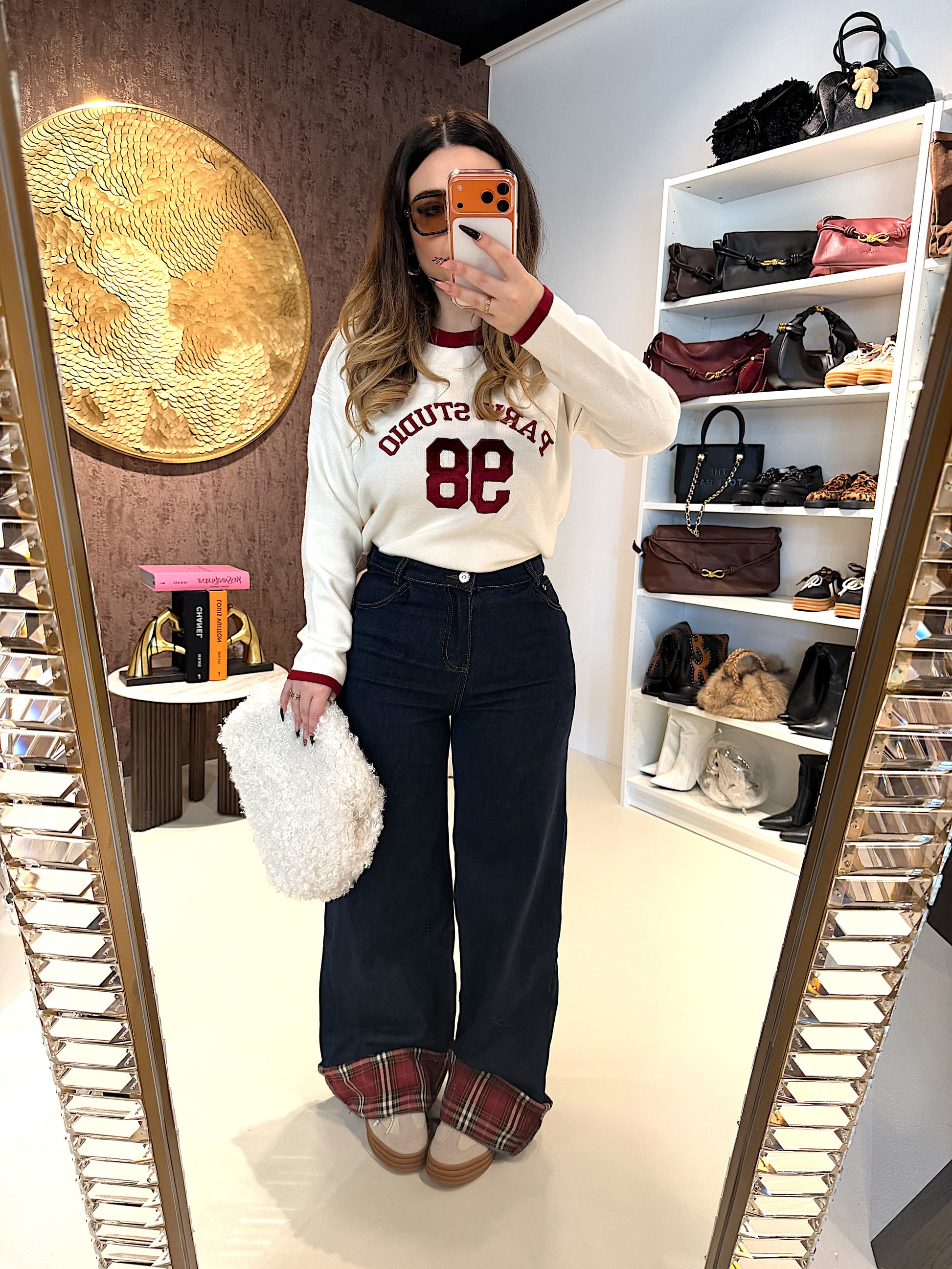 Jeans con Risvolto e Tasca Scozzese