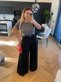 Maglioncino crop grigio a trecce con strass