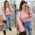 Maglione rosa con lacci bianchi