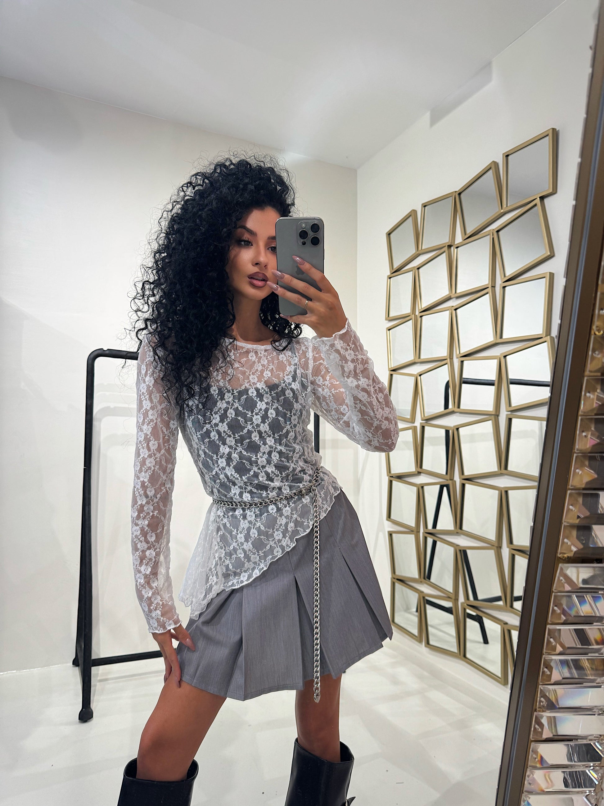 Maglia in pizzo obliqua