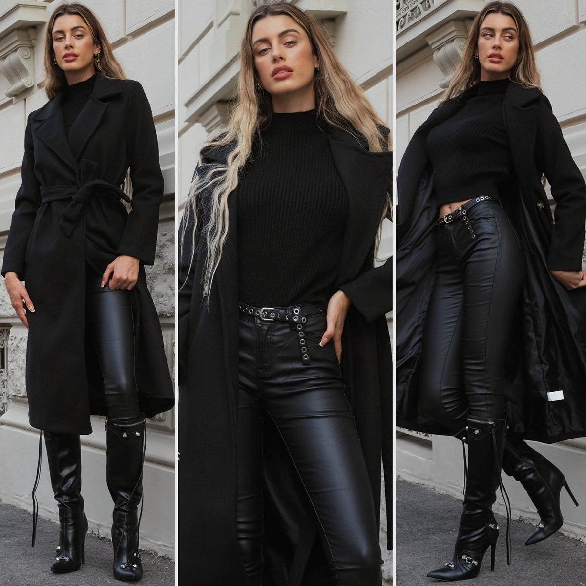Cappotto nero con cintura