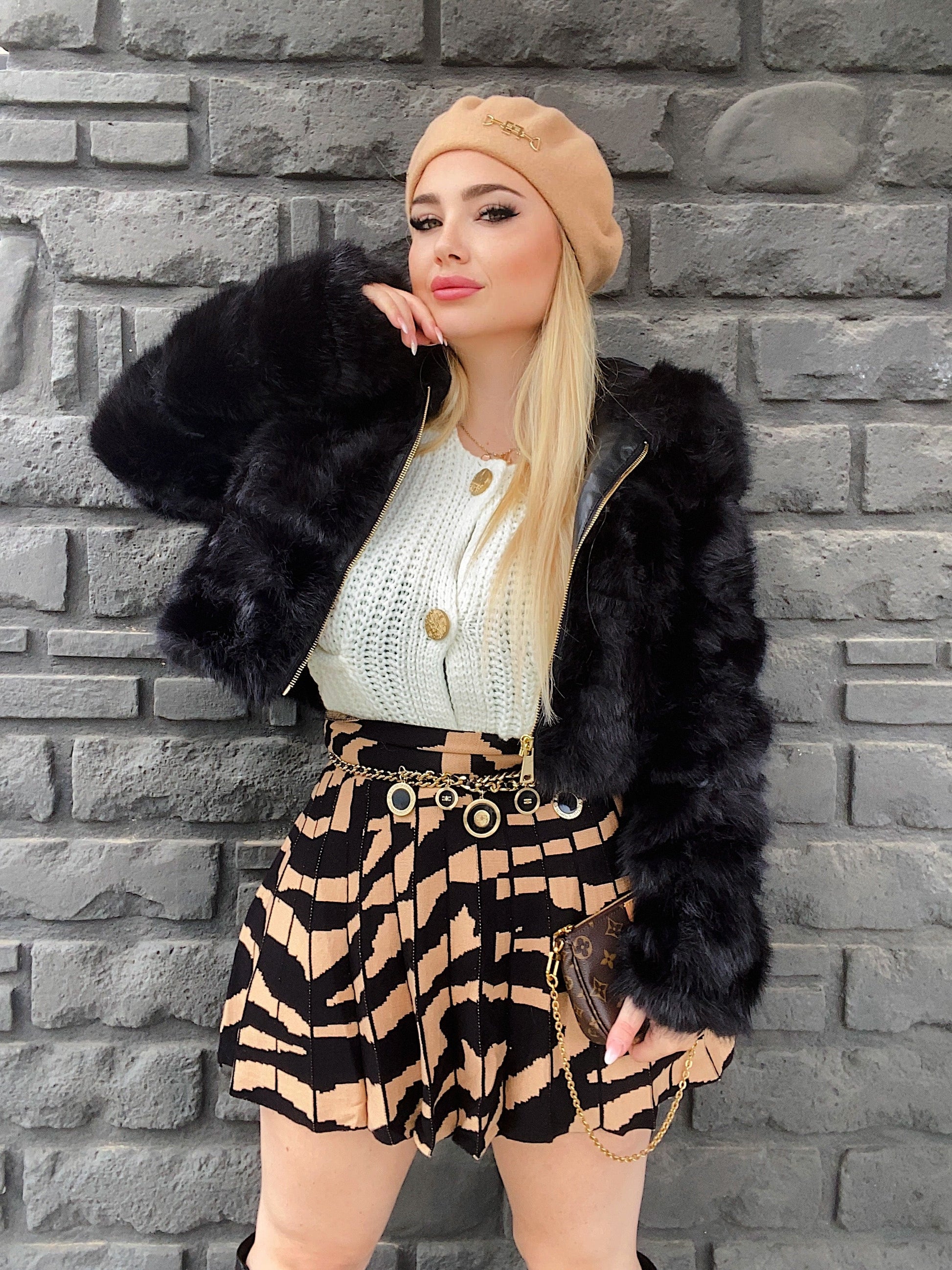 Gonna in tweed nero Camel