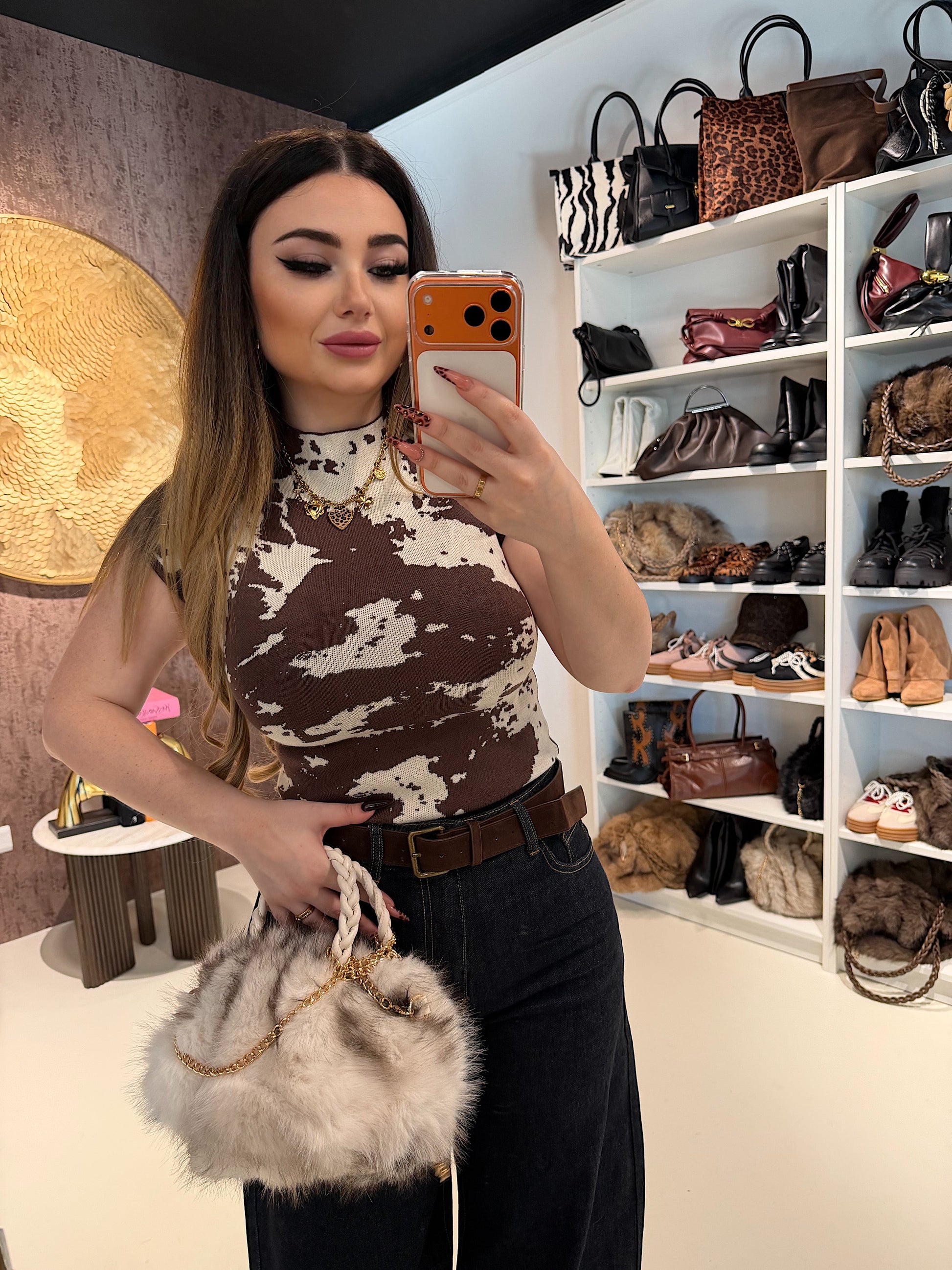 Completo top e pantalone cow print