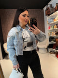 Giacca Denim Pearl Lace Cropped