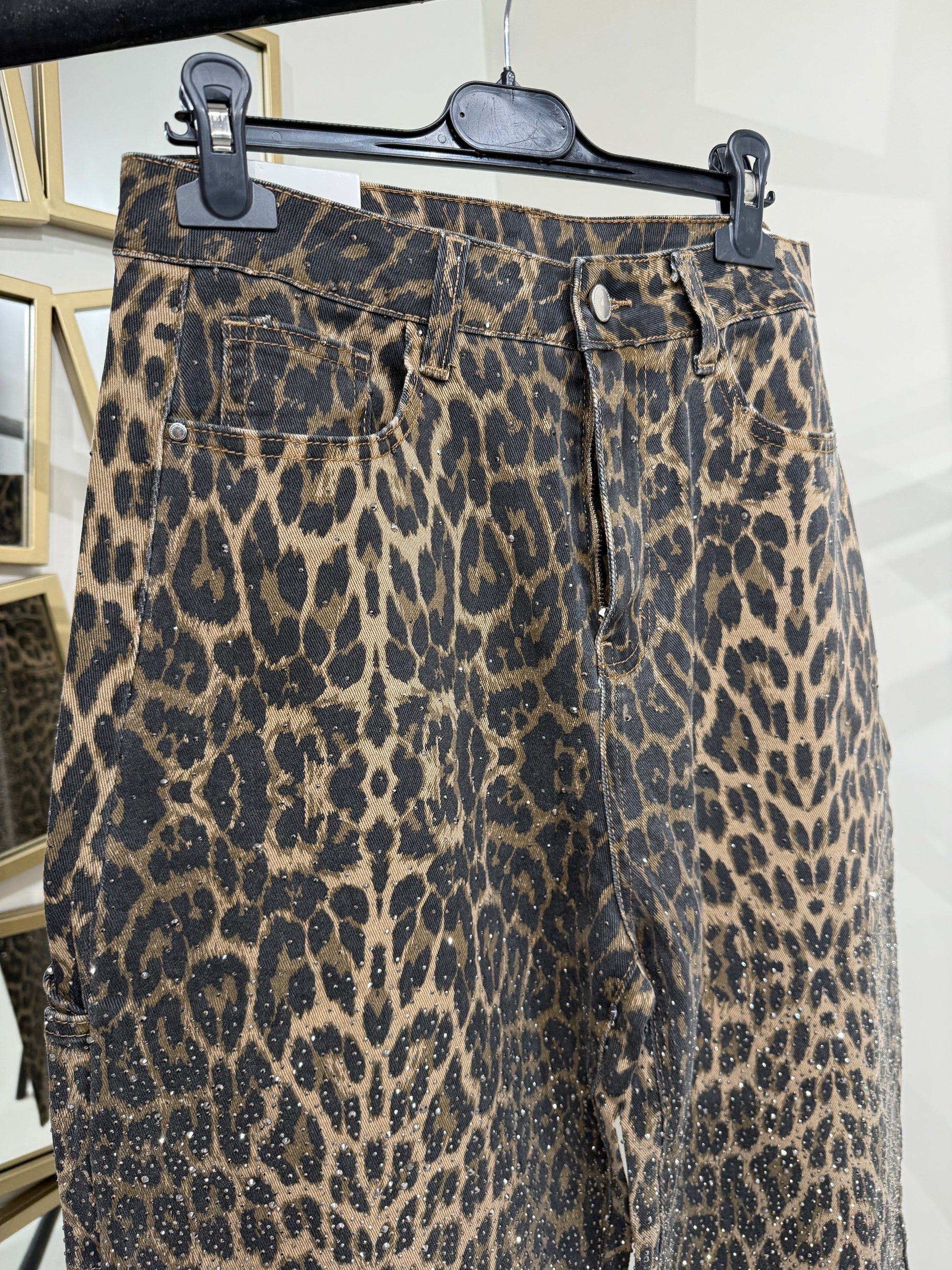 Pantalone con strass animalier