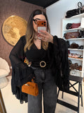 Blusa Nera Elegante con Maniche a Rouches