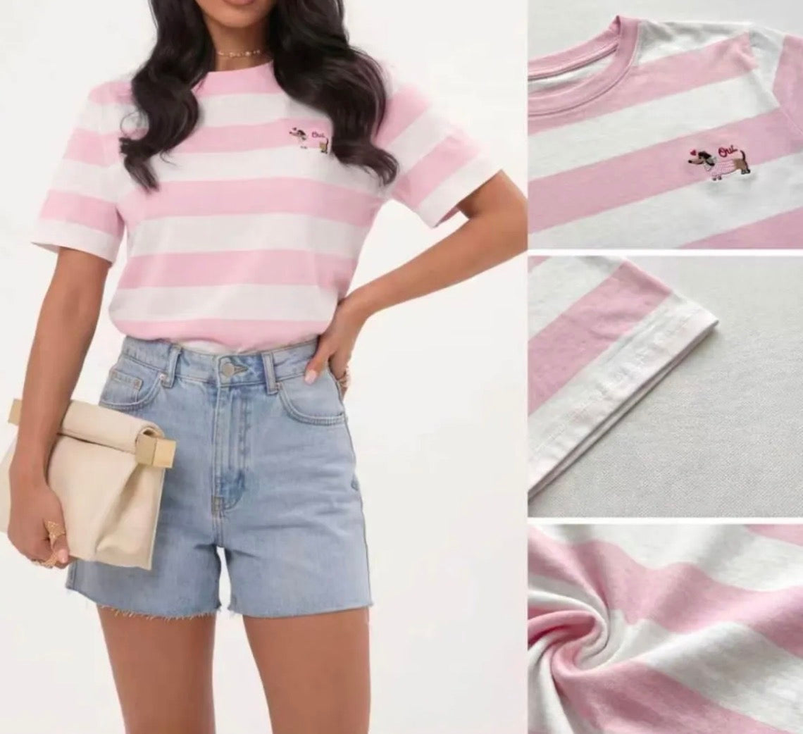 T-Shirt a righe con bassotto