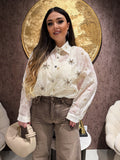 Camicia Ricamata Floreale con Dettagli Gioiello