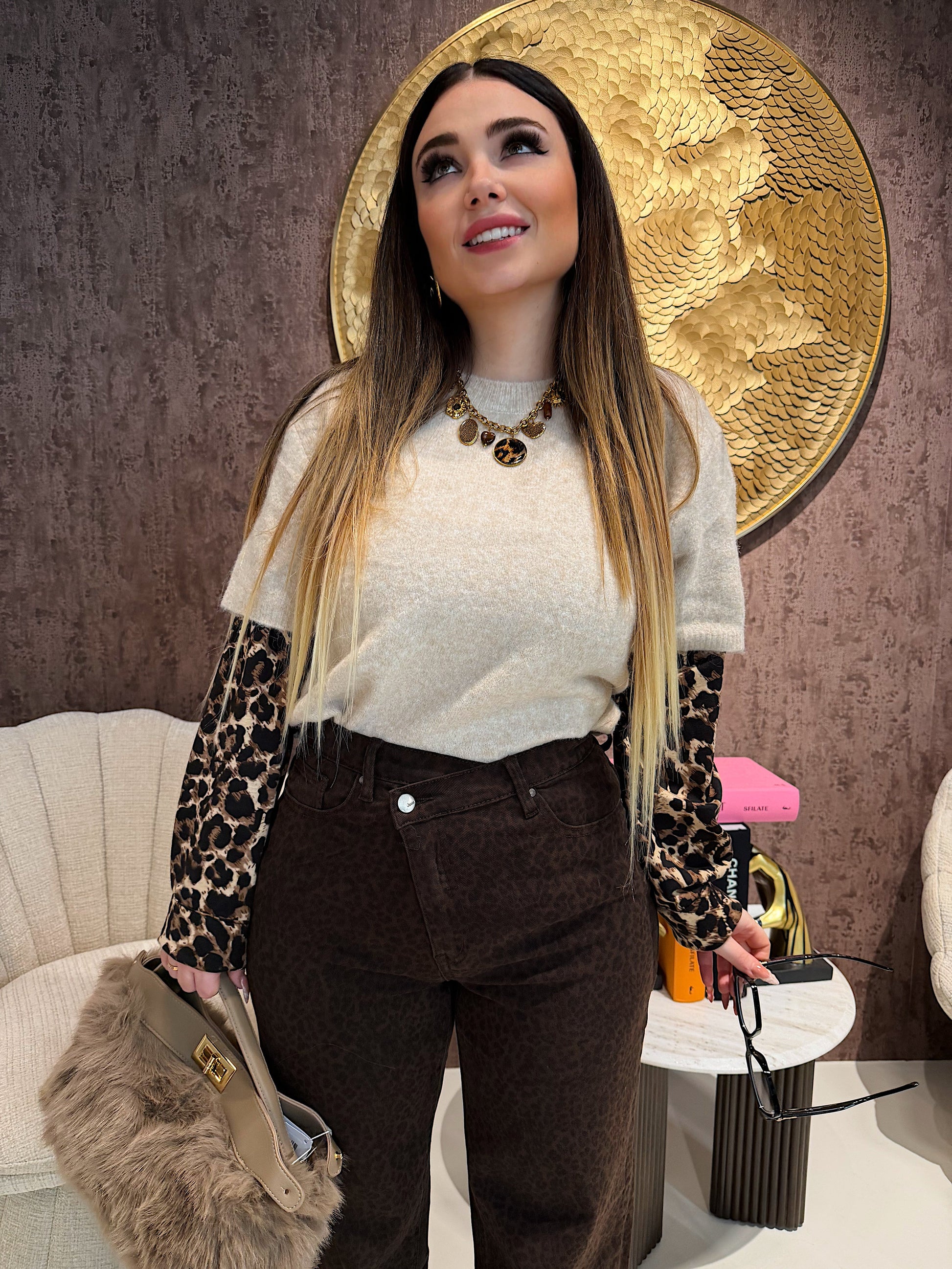 Maglione maniche maculato