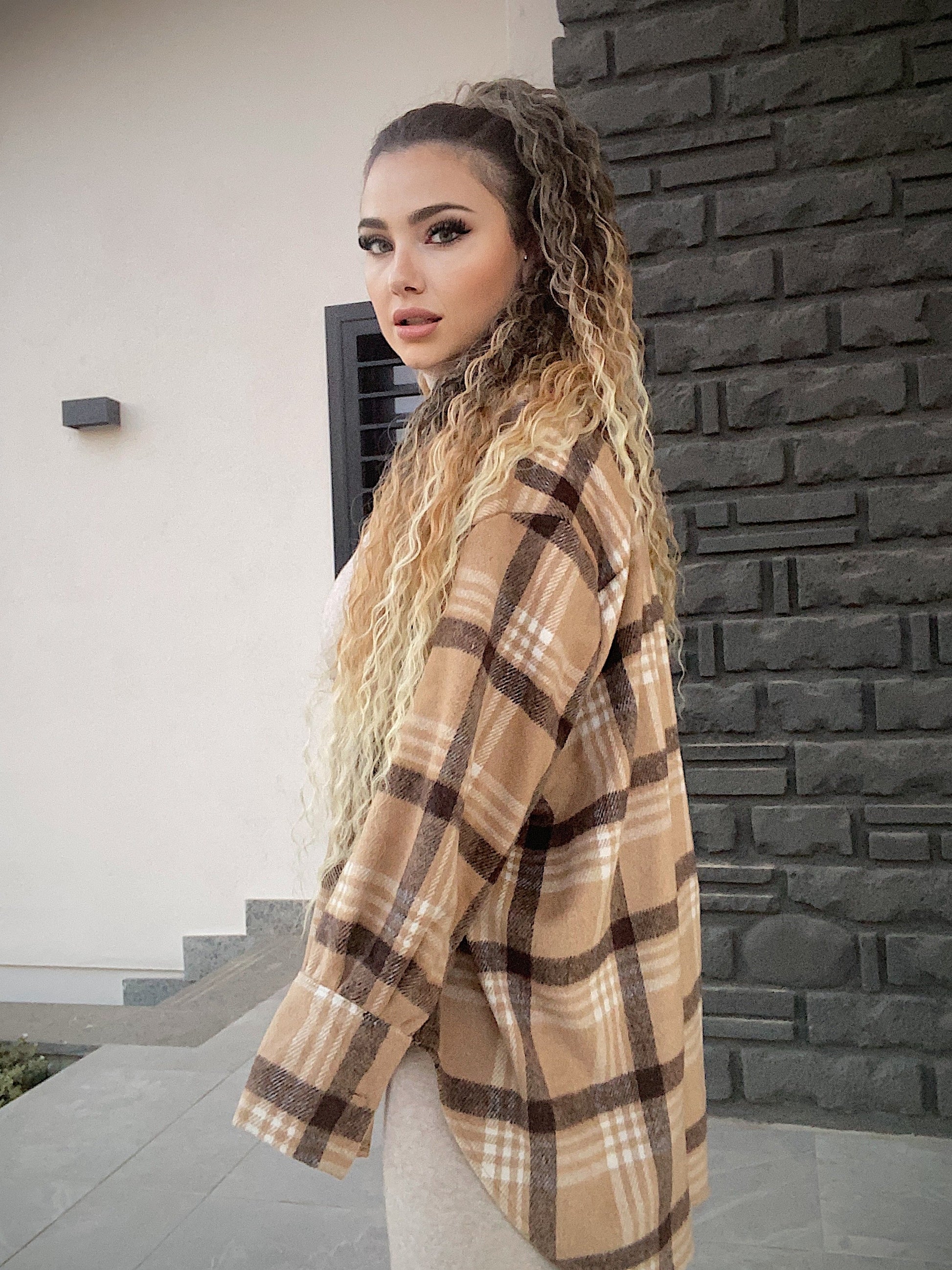 Giaccone in tweed Camel