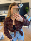 Camicia check burgundy con strass