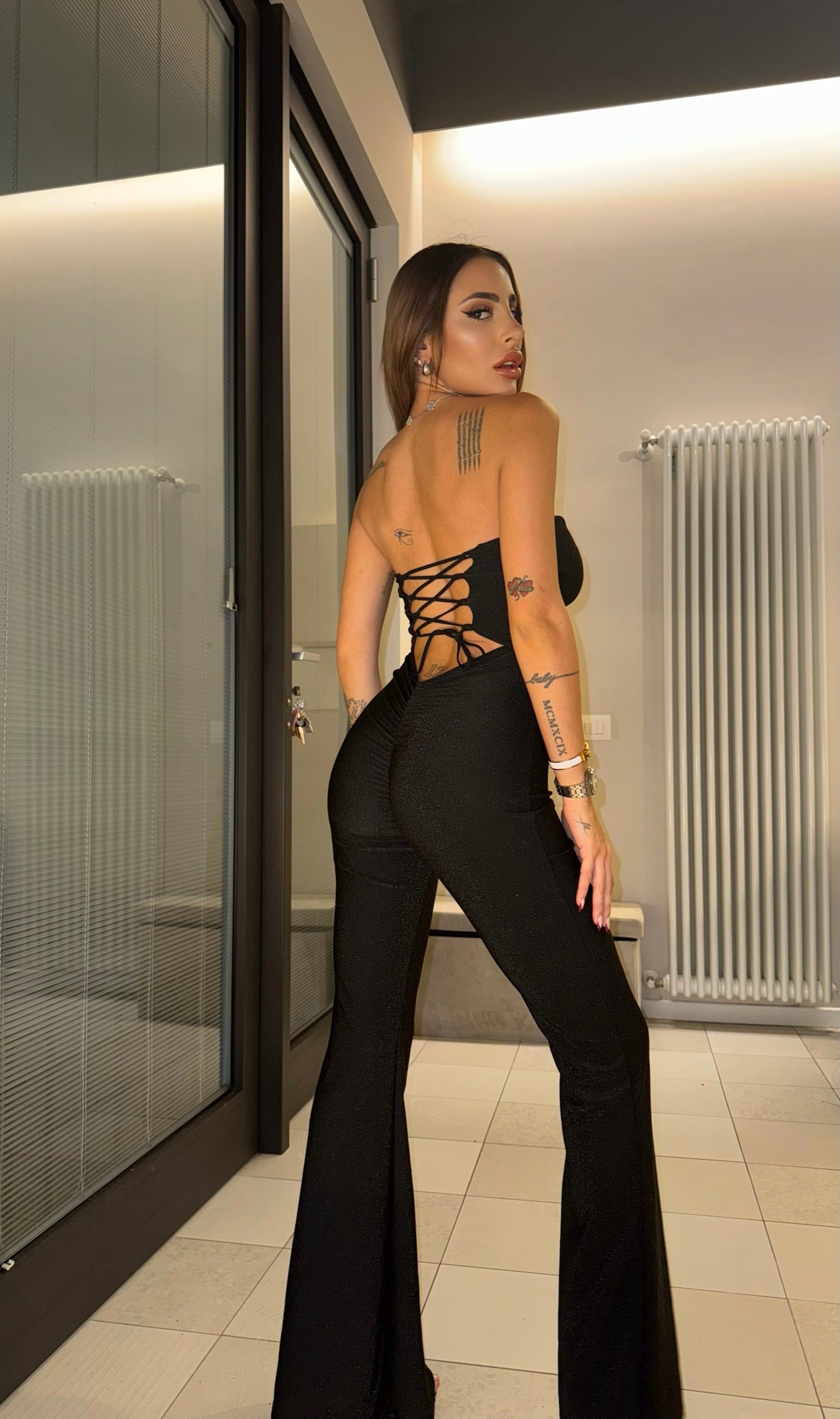 Tuta corsetto nero lurex