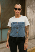 T-shirt con dettaglio in denim