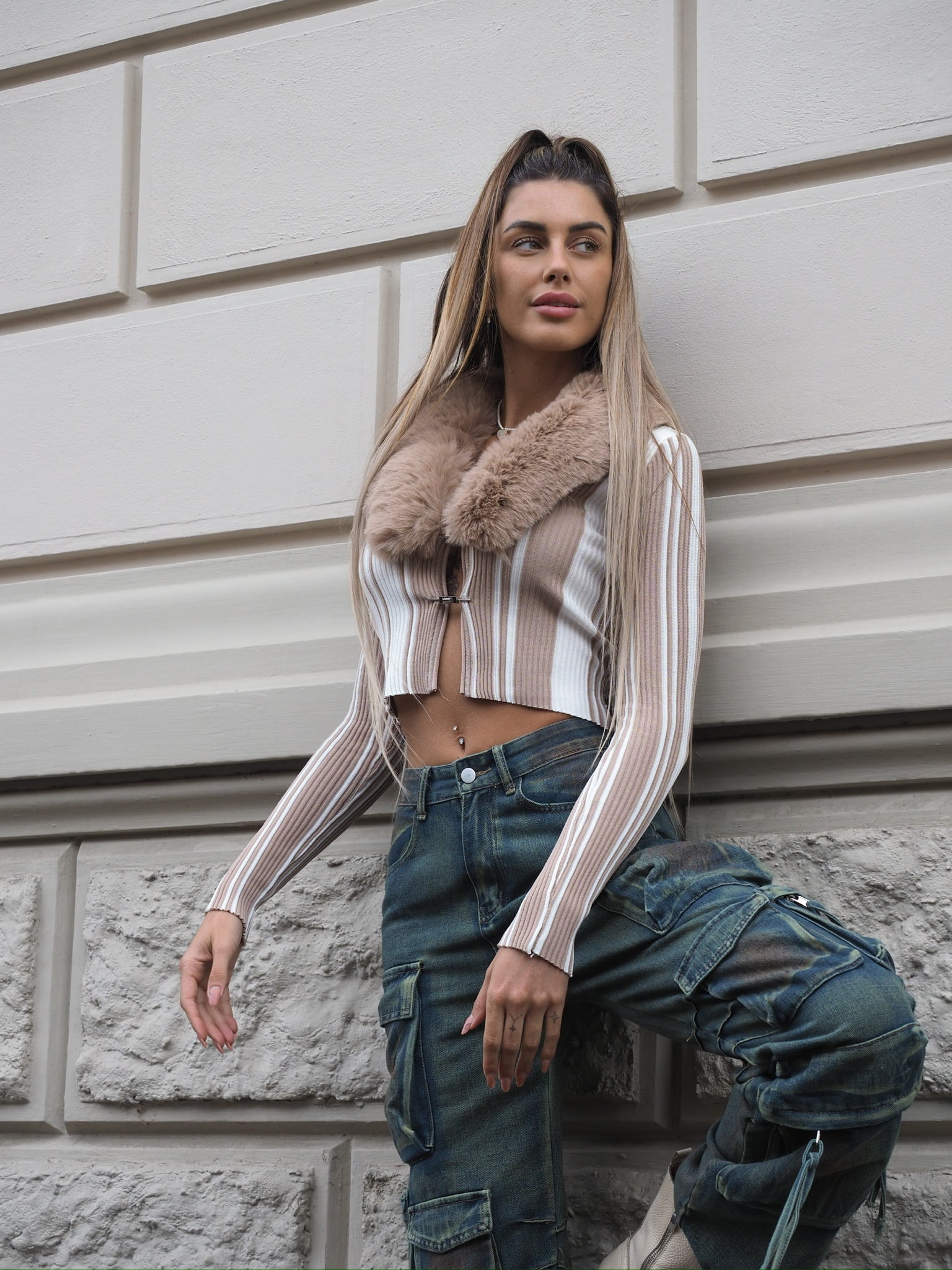Cargo maxi con tasconi jeans macchiato