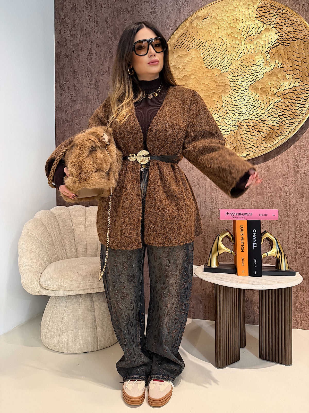 Jeans Balloon Fit con Stampa Animalier e Strass