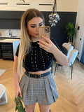 Maglioncino crop nero a trecce con strass