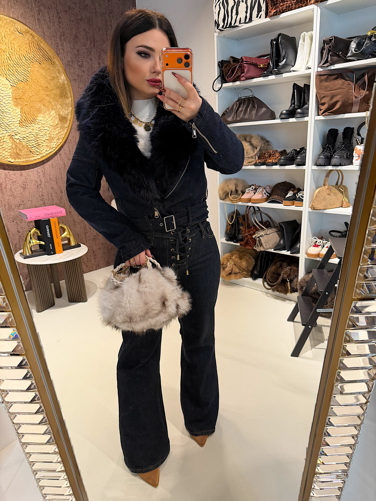 Giacca Denim Luxury Fur Navy