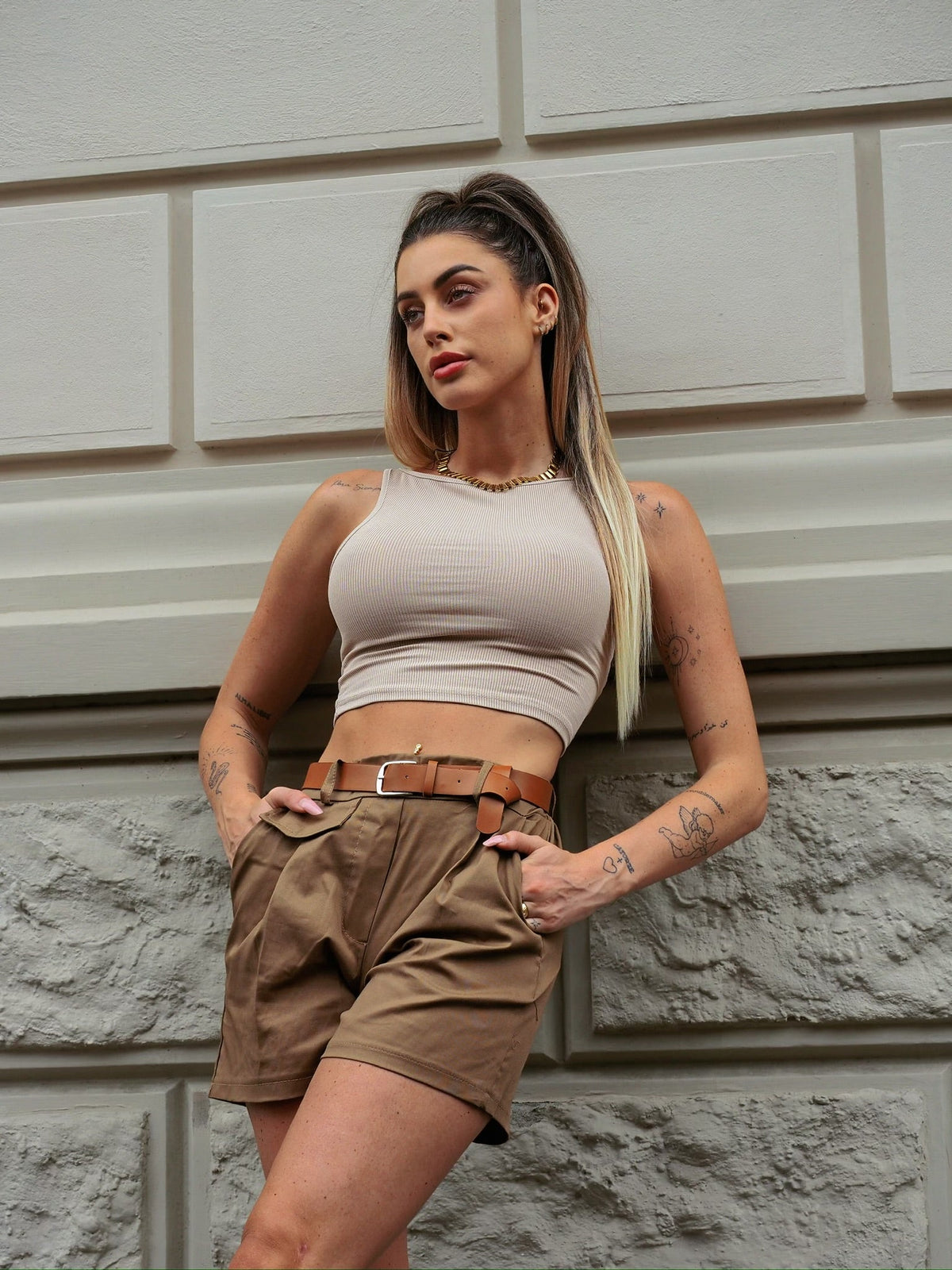 Top a costine beige