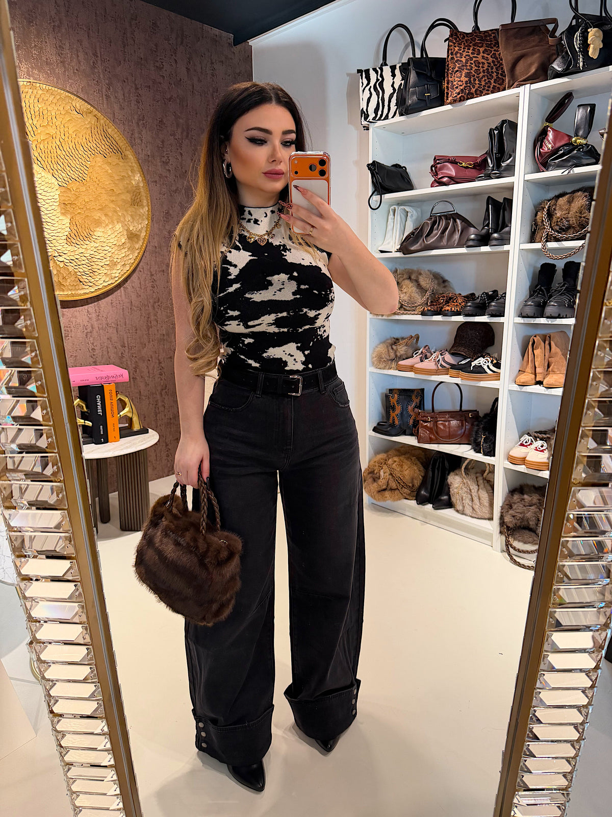 Completo top e pantalone cow print