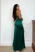 Abito a sirena con push up e incrocio verde