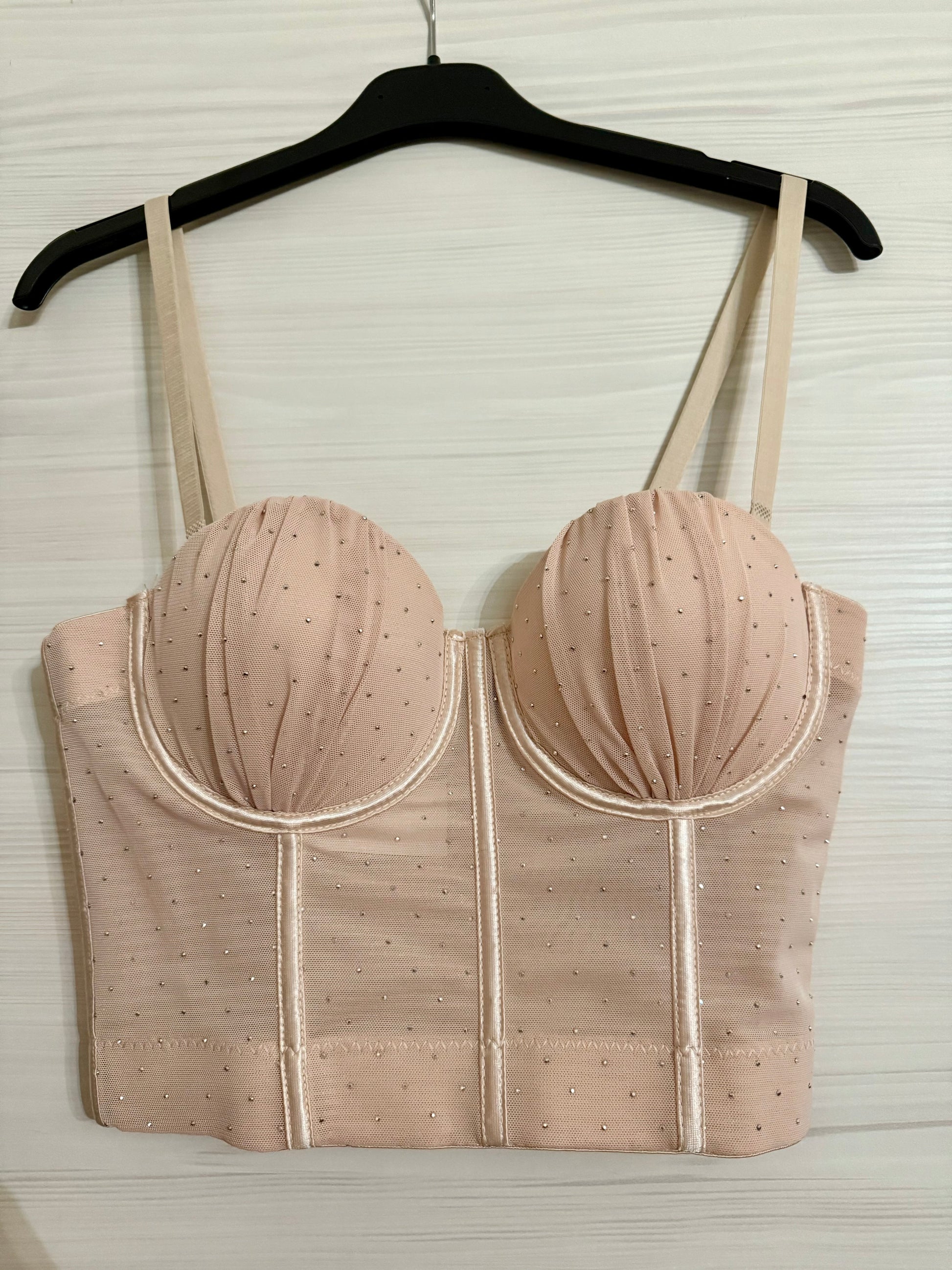 Top corsetto cipria con strass