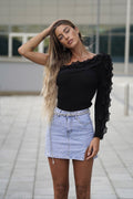 Body monospalla nero con Rouches