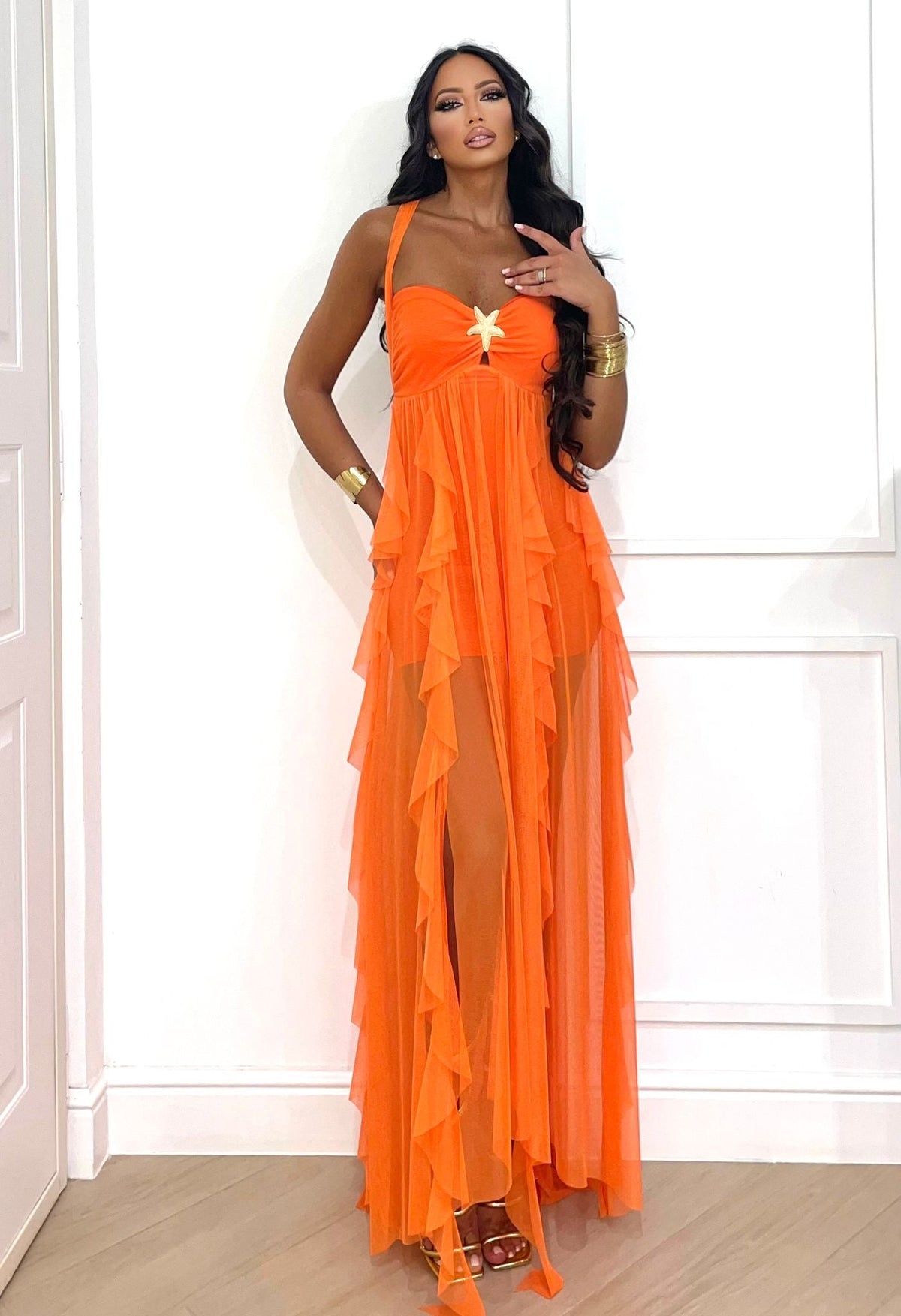 Abito con stella e tulle arancio