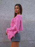 Maglione rosa barbie con frange