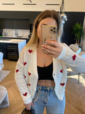 Cardigan bianco cuori rossi