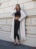 Maxi cardigan beige con frange