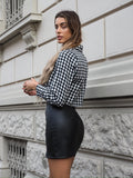 Camicia crop a quadri bianco nero