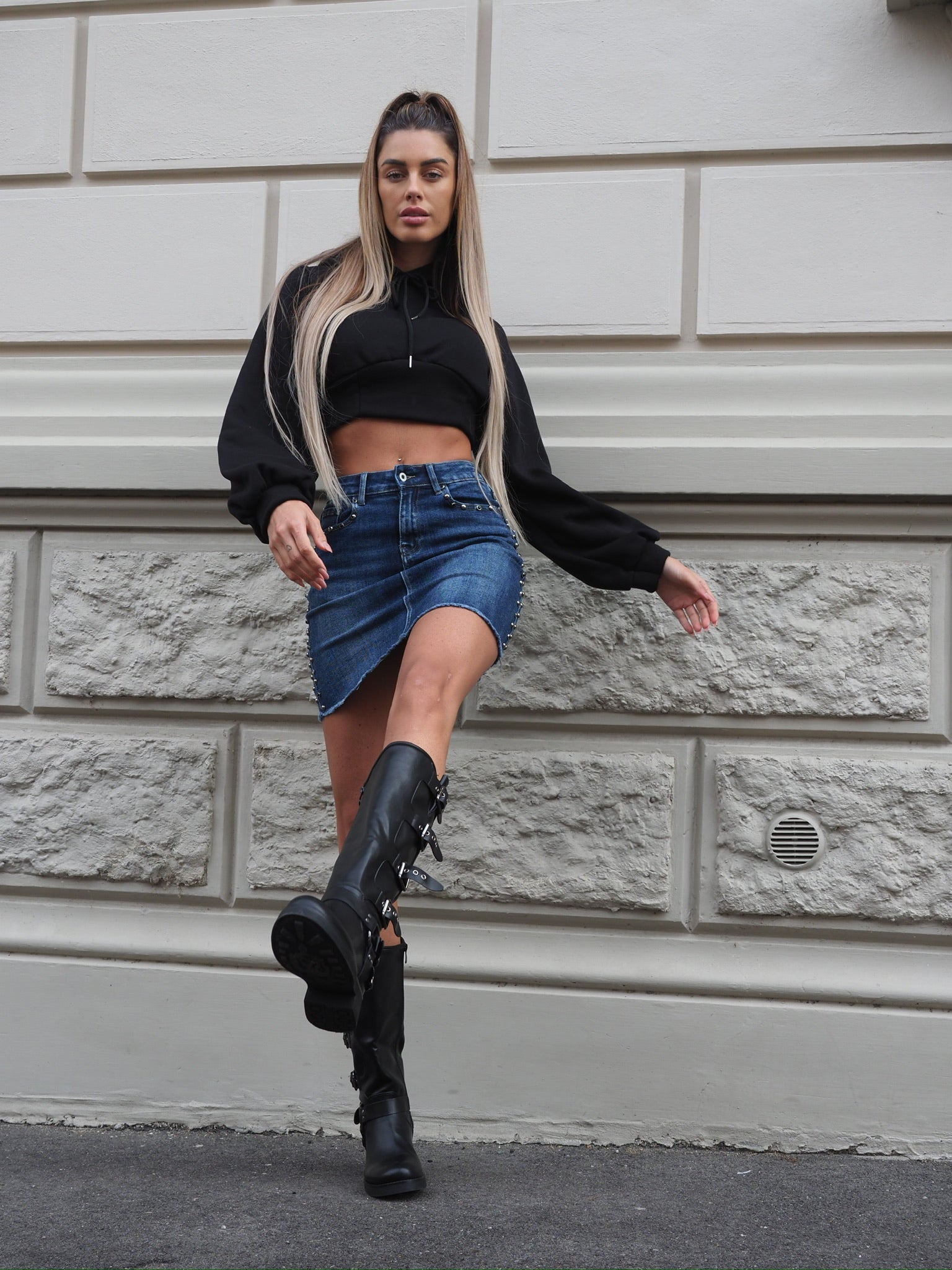 Gonna in jeans con borchie