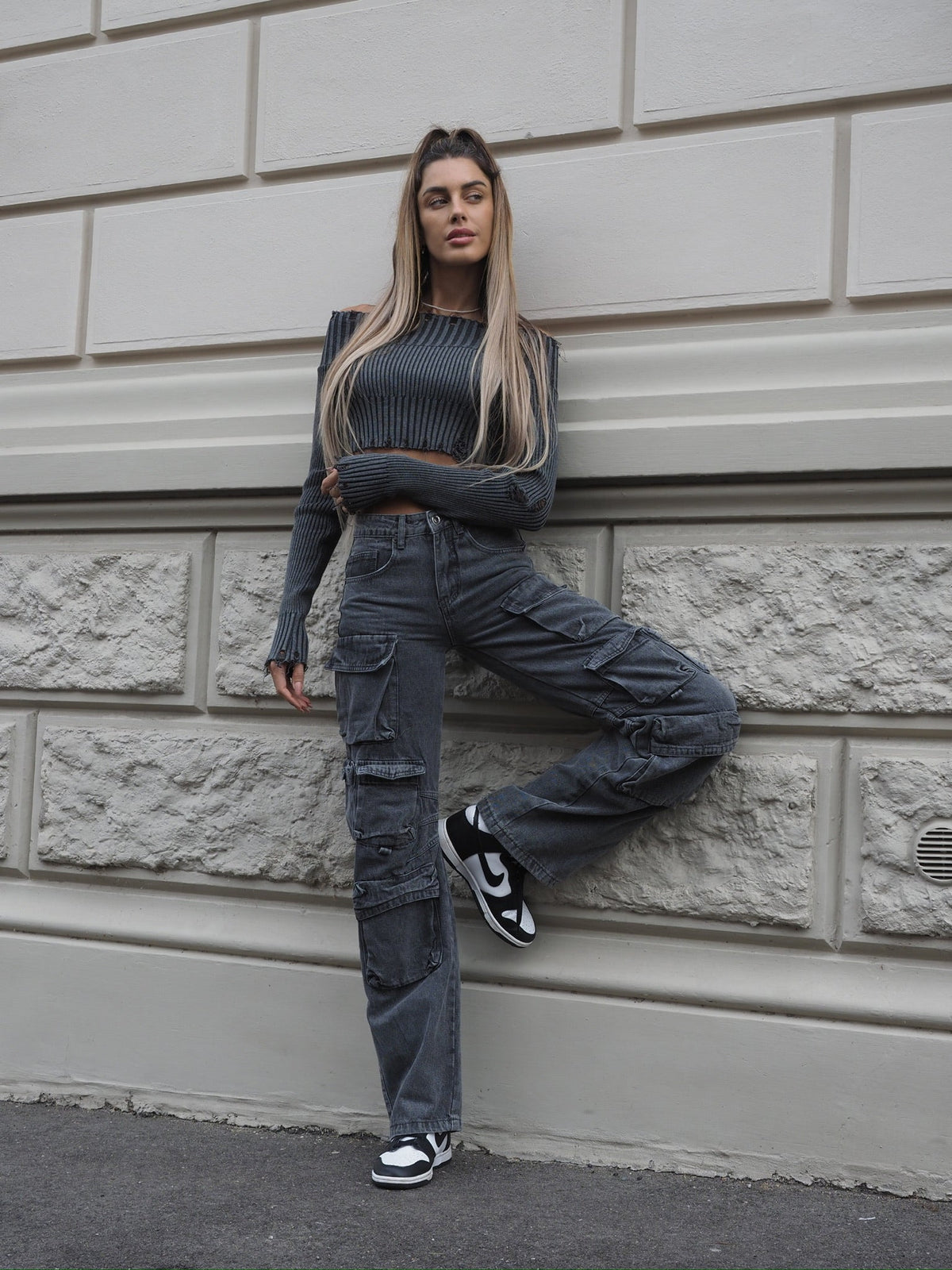 Cargo maxi con tasconi jeans grigio