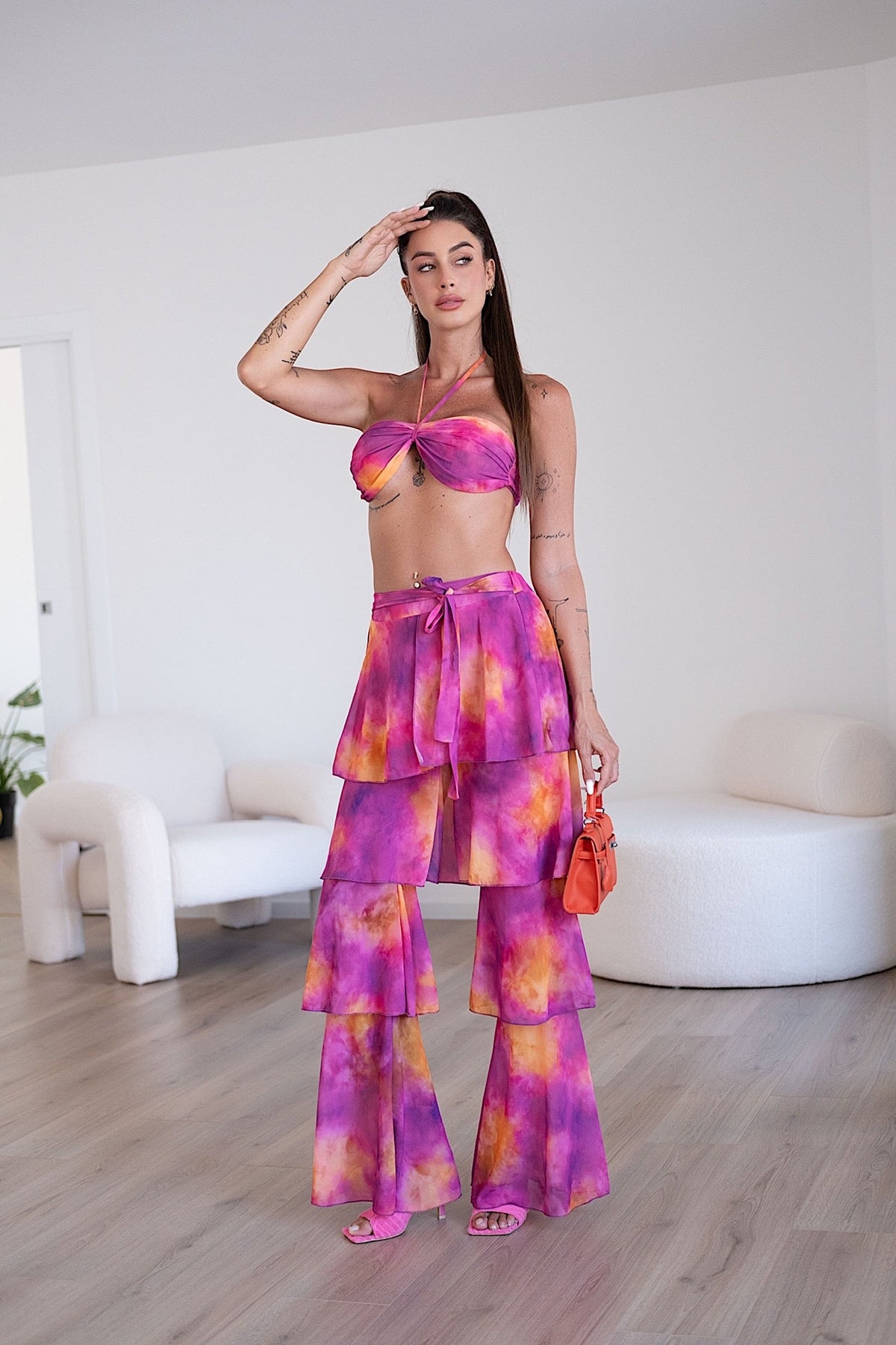 Completo top e pantalone arancio Fuxia