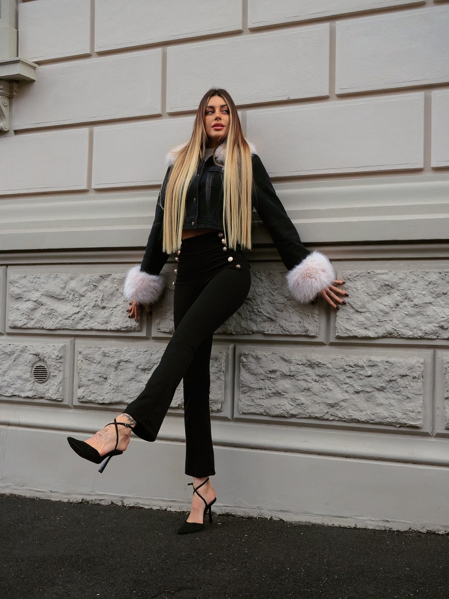 Giaccone in jeans con pelo