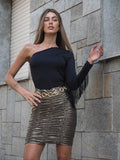 Maglia monospalla con frange