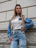 Maglione over con dettaglio in jeans