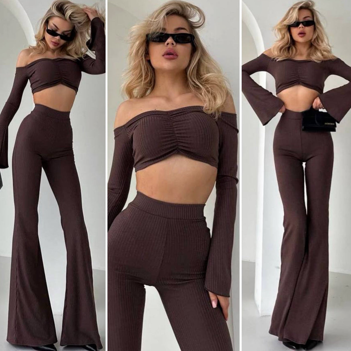 Due pezzi top e pantalone moka