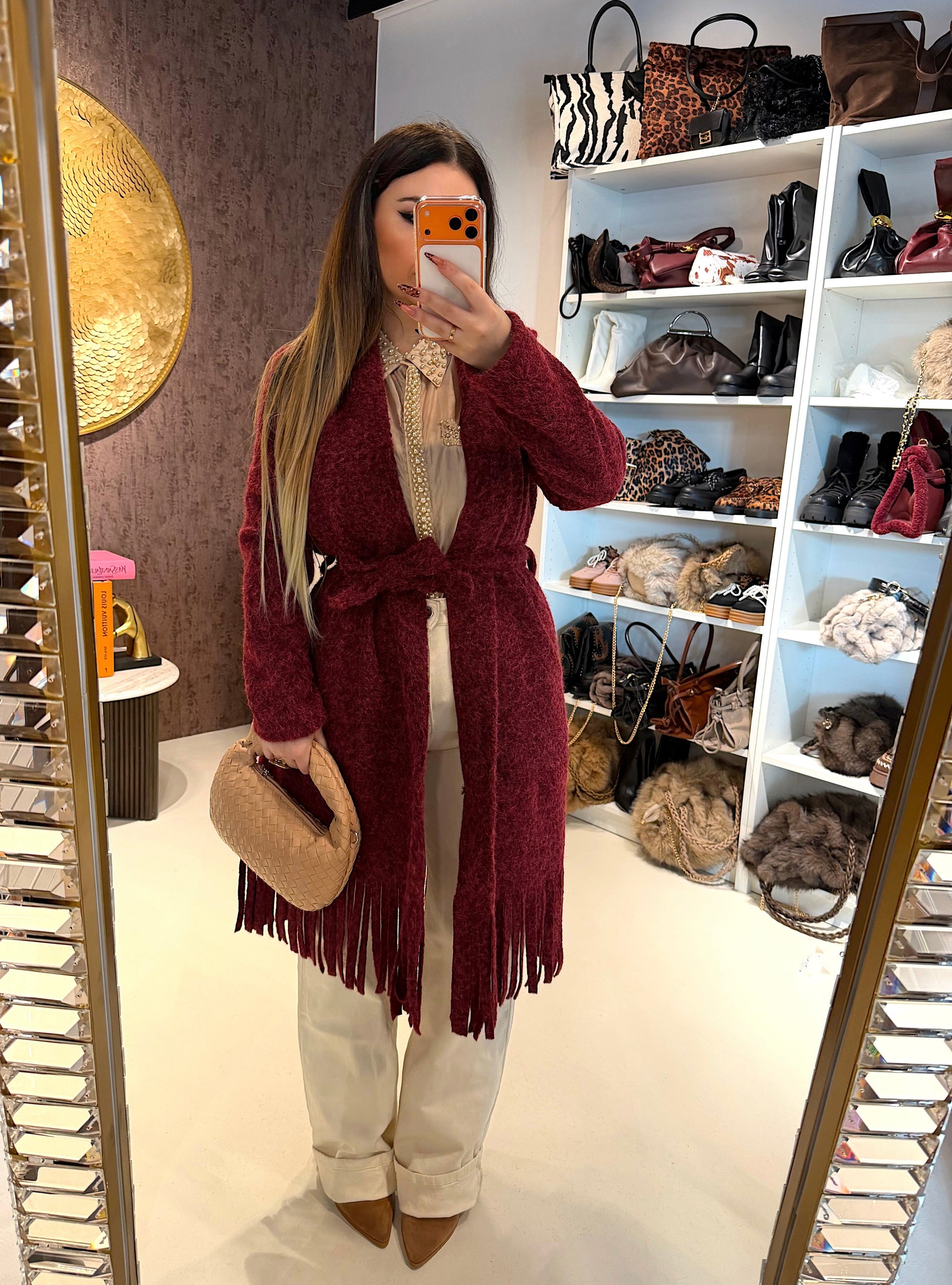 Cappotto con frange e fiocco 3 colori
