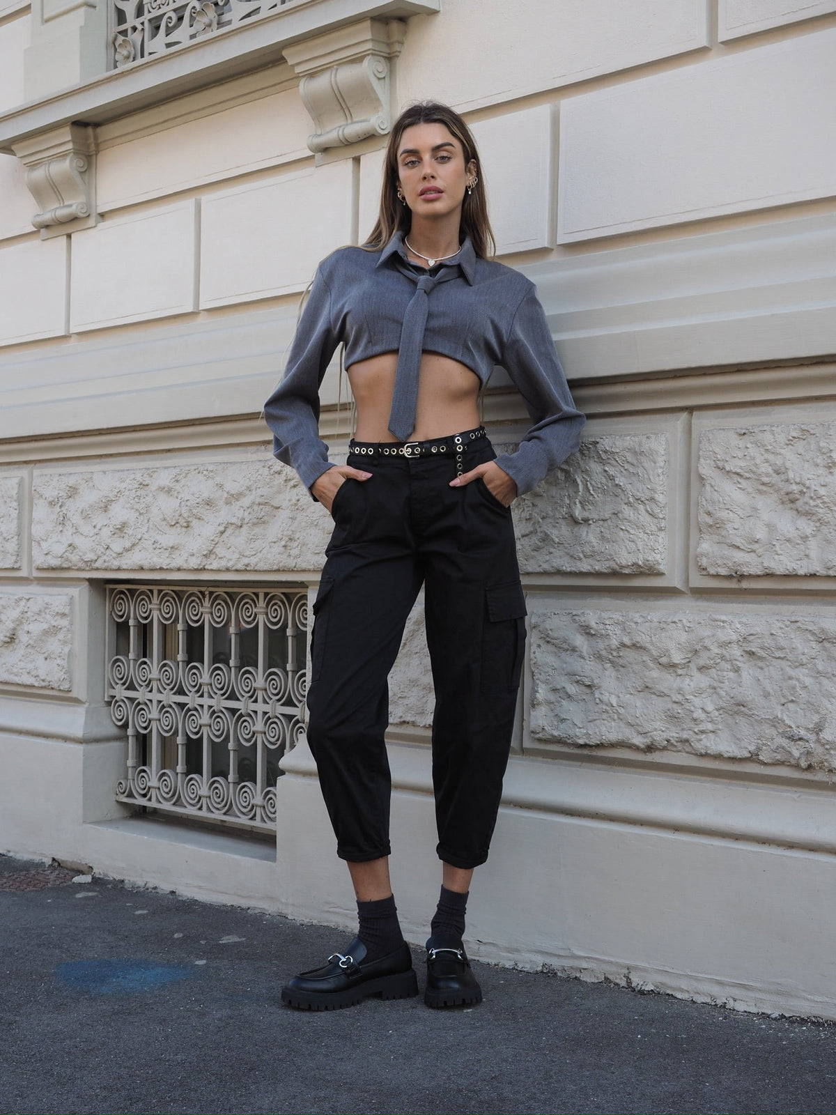 Pantalone cargo nero