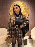 Completo in tweed short e giacca con frange laterali