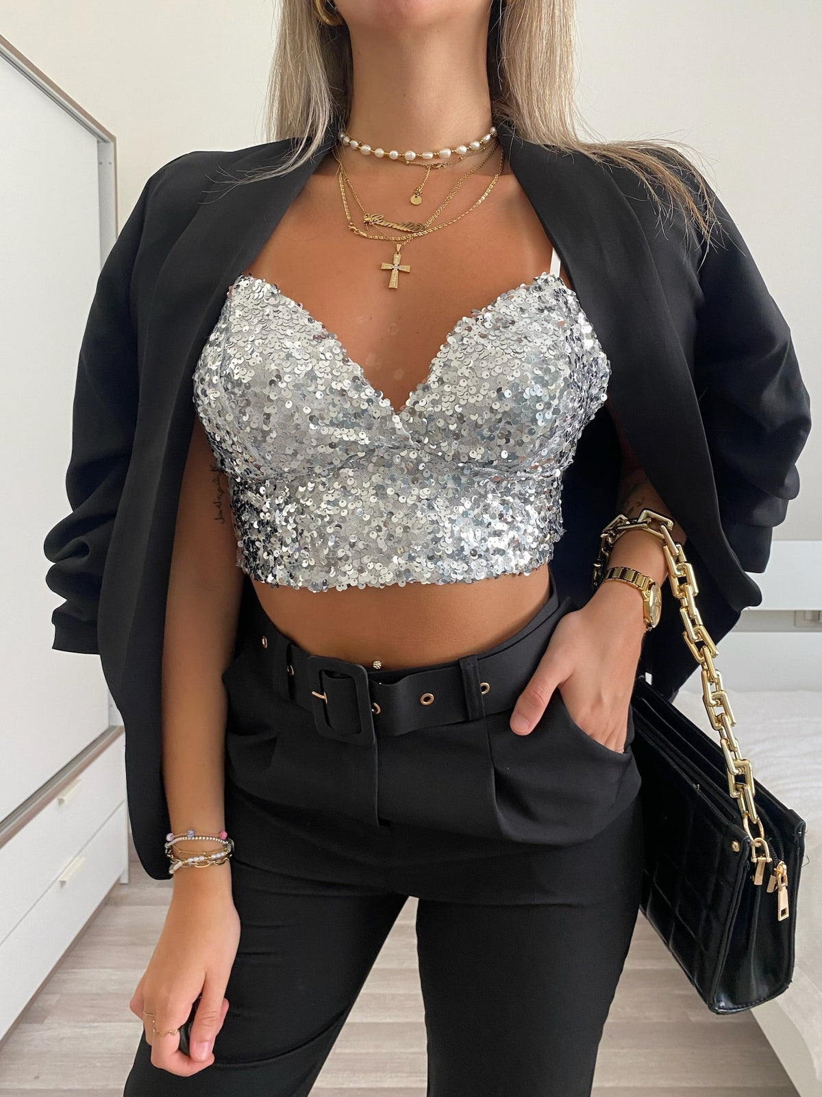 Top con paillettes silver