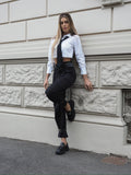 Pantalone nero con cinghie